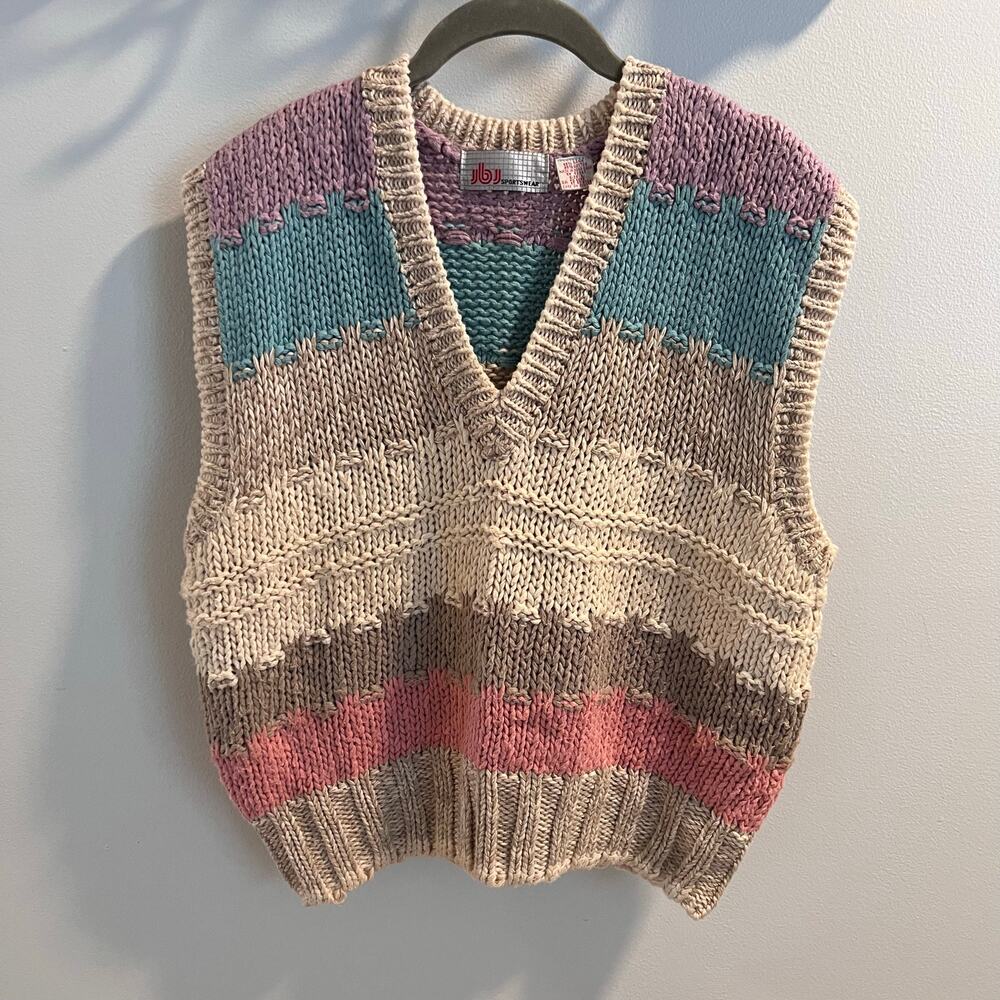 Vtg JbJ Sportswear Multicolor Stripe Pullover Sweater Vest Size L